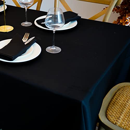 Black Rectangular Tablecloth 60 x 120 Inches + 6 Napkin Cloths - For Dining & Events