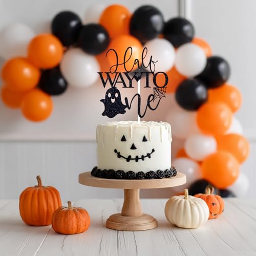 Black Glitter Cake Topper for Baby's Half Birthday Halloween Party Spooky Decor