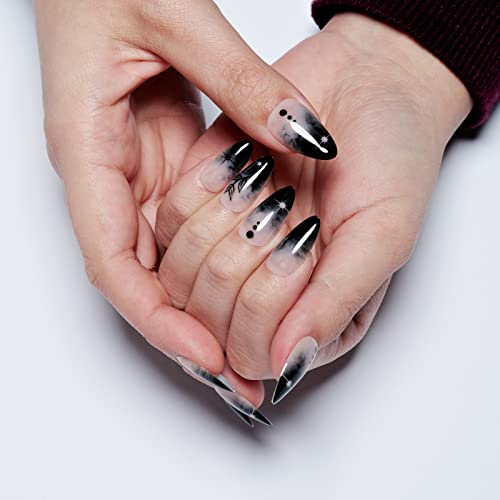 Abyss Smoke Ombre Press-On Nails Medium Almond Stiletto Fake Nails Set