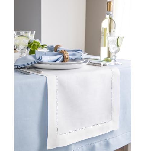 Solino Home 100% Linen Table Runner White 14x108in Classic Hemstitch Variation 01