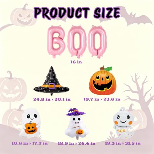 Halloween Foil Balloons Set with Ghost Pumpkin Witch Hat Pink Boo Decorations