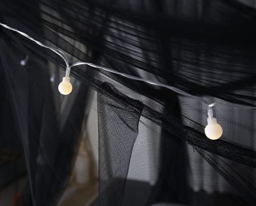 Black Canopy Bed Curtains with Lights for Full to King Size Bed - Halloween & Gothic Room Decor - 87x79x98 Inches