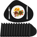 Faux Leather Placemat Set of 12 - Black, Wipeable & Washable Table Mats