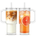 24 oz Ribbed Glass Tumbler with Handle - 2 Pack, Spill-Resistant Lid & Reusable Straw