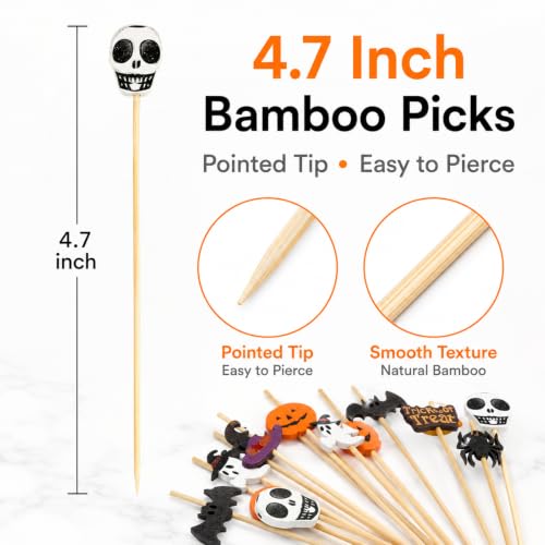 Halloween Cocktail Picks 100PCS - Pumpkin Spider Ghost Food Toothpicks with Variation Halloween