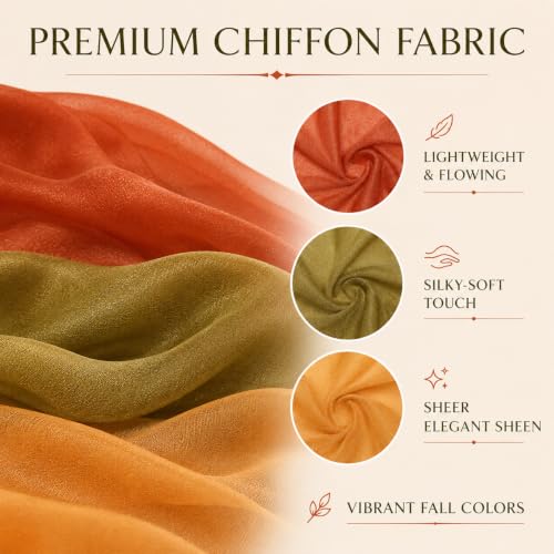 Fall Decor Chiffon Table Runner Set - Orange, Green & Terracotta, 6PCS with Variation Orange Green Terracotta
