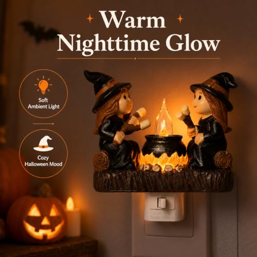Halloween Witch Night Light Plug-In Witch Decor with Flickering Cauldron - Variation of THIS listing