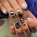 Halloween Press-On Nails Short Almond Fake Nails with Spider Web Bat Design - Style03
