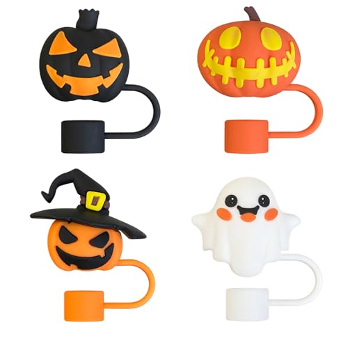 Halloween Straw Toppers - Reusable Silicone Pumpkin & Ghost Covers - Design 4
