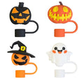 Halloween Straw Toppers - Reusable Silicone Pumpkin & Ghost Covers - Design 4