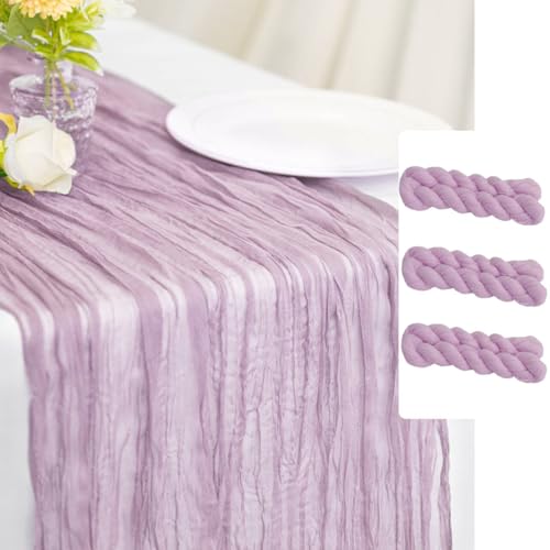 Lilac Purple Cheesecloth Table Runner 21x120 Inches 3 Pack - Elegant Wedding & Party Decor