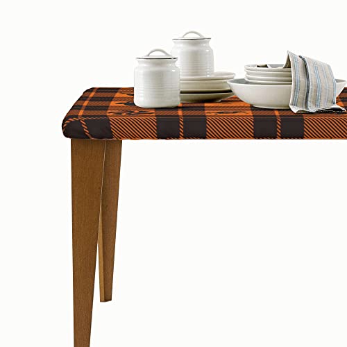 48 x 30 Inch Halloween Tartan Rectangle Tablecloth - Waterproof Polyester, Washable, Elastic Edged