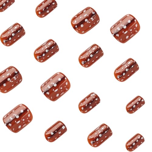Fall Press on Nails Short Square with Reindeer Print - 24 Pack - Style-24
