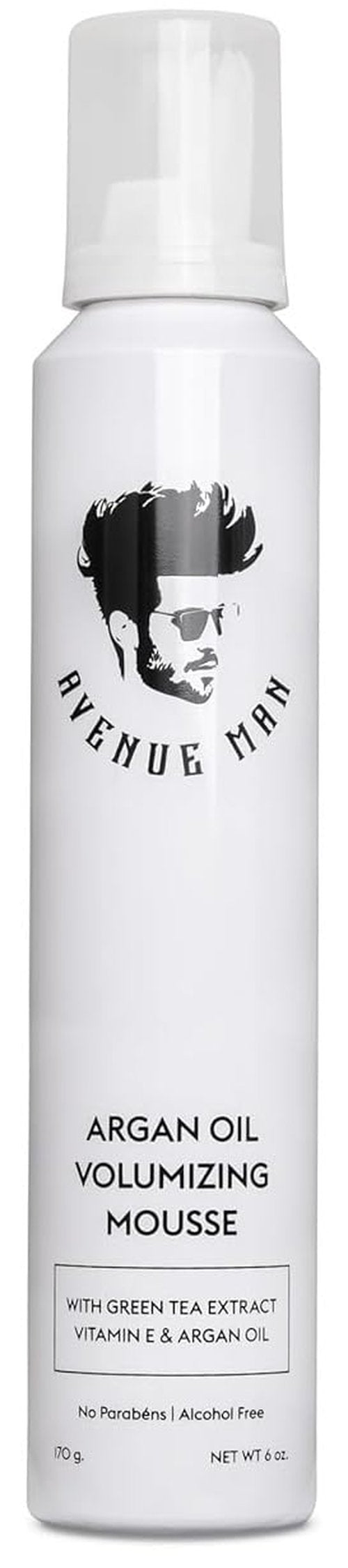 Avenue Man Argan Oil Mousse - Thickening & Volumizing Hair Foam for Men - Strong Hold & Frizz Control | 6.0 oz