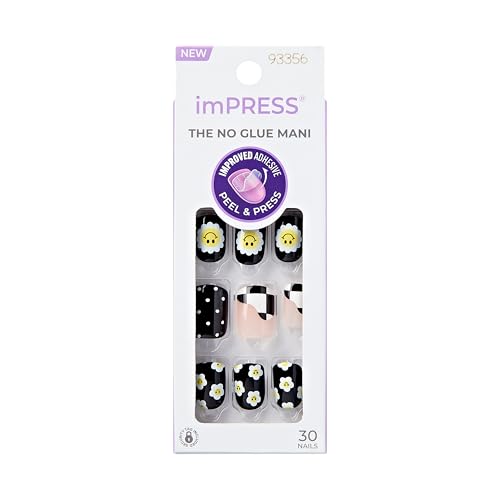 Press-On Nails with Adhesive - Black Short Squoval Design, 30 Count