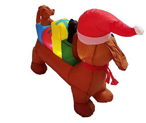 Lighted Christmas Inflatable Dog Scene with Gift Boxes - 4 Ft Holiday Yard Decor