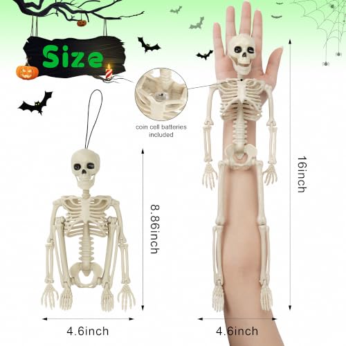 16-Inch Light Up Skeleton Halloween Decorations - 10 Pack Posable Full Body Props