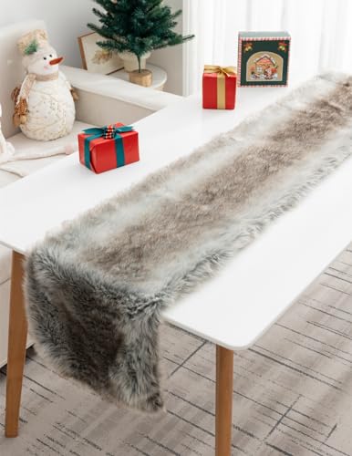 Faux Fur Christmas Table Runner Plush Holiday Decor for Dining & Home