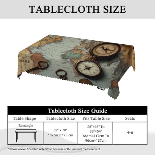 Ancient World Map Tablecloth 52x70 Inch Rectangular Retro Kitchen Cover for Dining & Parties - Bronze Coin & Skeleton Key Design
