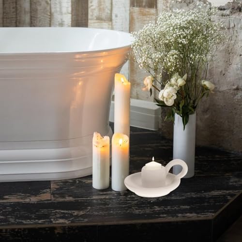 Nordic Ceramic Candle Holder Set with Handle - White Taper Candle Holders for Wedding Holiday Decor - 2PCS