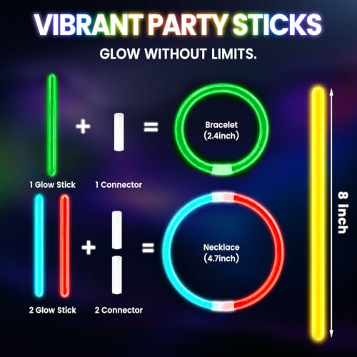 1000PCS Glow Sticks with Bracelets Connectors for Parties Halloween Camping