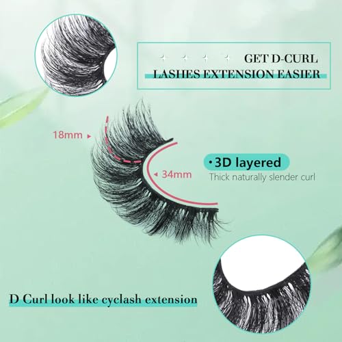 Glamour Style Mink False Eyelashes - Wispy Curly Strip Lashes 5 Pairs