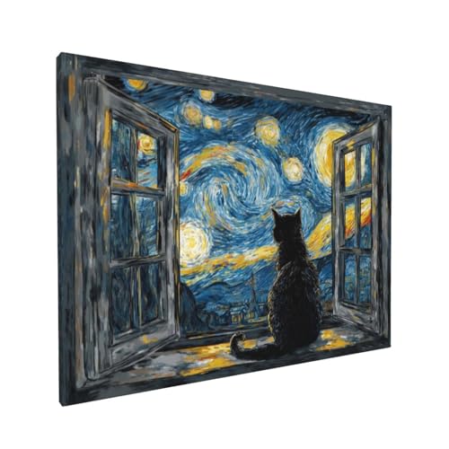Black Cat Wall Art Decor Canvas Prints 16x12 Inch Framed Picture – Variation of THIS Listing