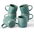 Meteor Green Ceramic Coffee Mug Set of 6 - 13oz, Handcrafted Drinkware with Handle