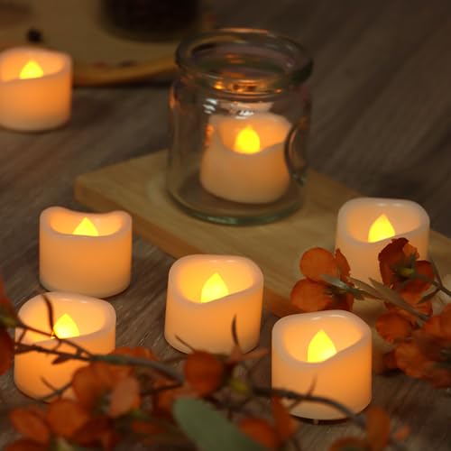 Battery Operated Flickering LED Tea Lights - Warm Yellow 24 Pack
