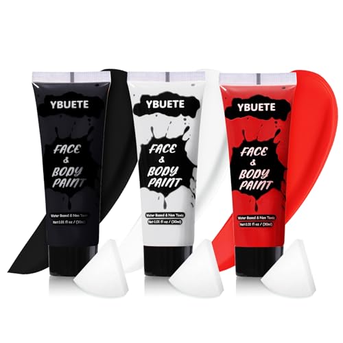 3-Pack Body Paint Set for Halloween Cosplay - White, Black, Red - 3.03 Fl Oz