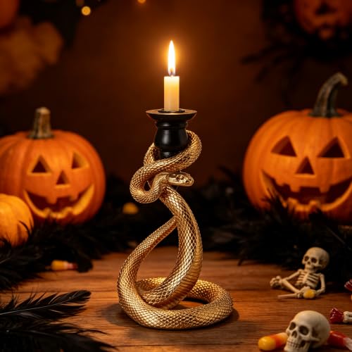 Guichifun Gold Snake Candle Holder Halloween Decor - Black Candle Cup