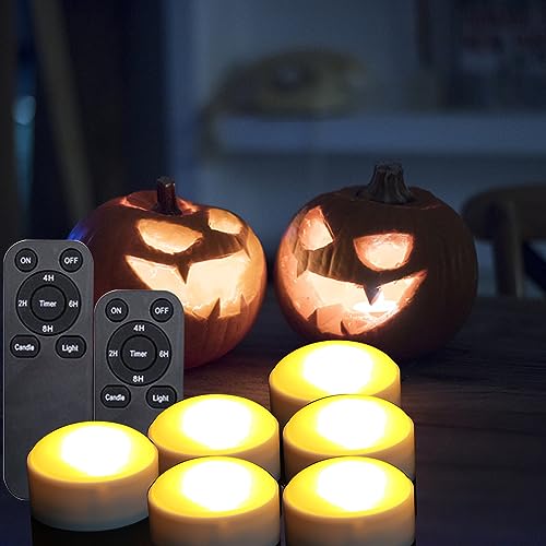 6 Pack Halloween Pumpkin LED Flameless Candles with Remote Control - White