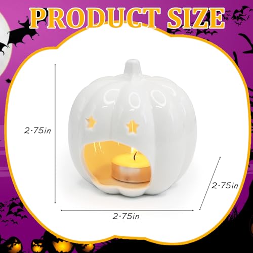 Ceramic White Pumpkin Candle Holder with Star Holes - Halloween Decor - Variation H01