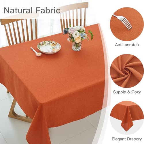 Water-Resistant Linen Textured Rectangular Tablecloth 60x108 Inch - Rust - Spillproof & Wrinkle-Free