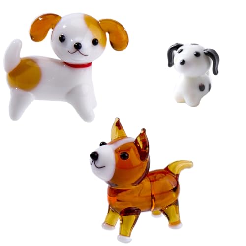Set of 3 Hand Blown Glass Dog Figurines Tiny Animal Decor Gift