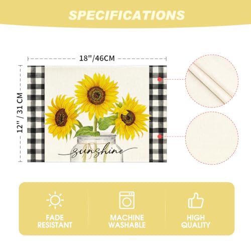 12x18 Inch Buffalo Plaid Sunflower Table Placemats Set of 4 Beige Summer Decor