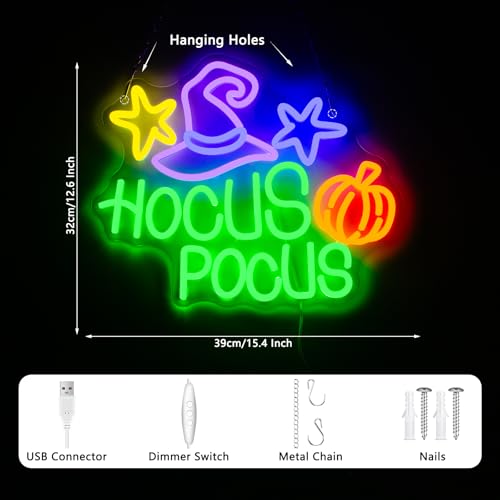 Neon Sign - Hocus Pocus LED Wall Light for Halloween Party Decor - Green & Purple