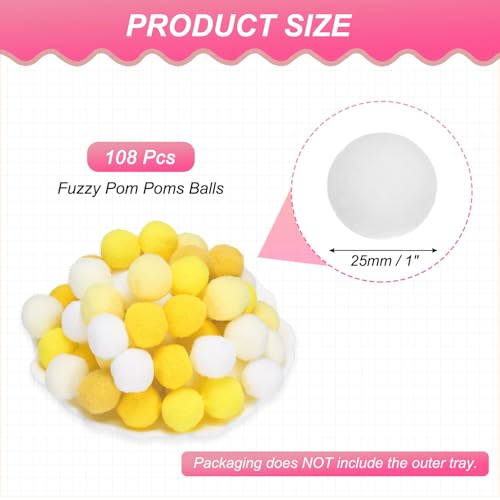 Mini Fuzzy Pom Poms 1 Inch 25mm - Yellow Series, 108 Pcs for Crafts & Decorations