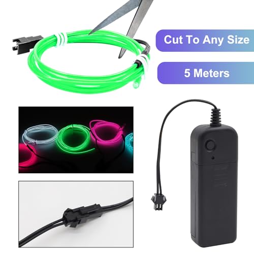 LED Neon Rope Lights 5M Battery-Powered Flexible Strip for Party & Costume