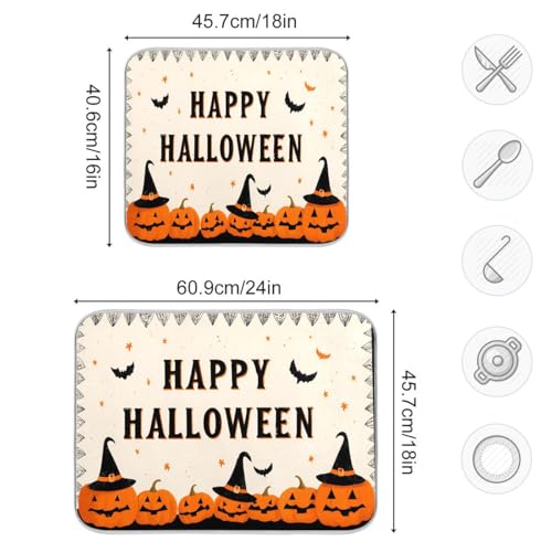 Halloween Pumpkin Witch Hat Dish Drying Mat 16x18 Absorbent Kitchen Protector - Halloween#03