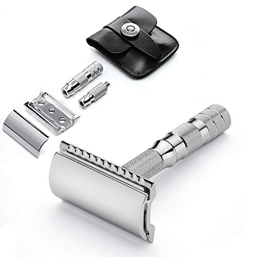 MERKUR 933C Travel Safety Razor - Compact Three-Piece Design with Leather Case | Bright Chrome Finish