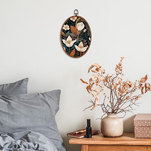 KSDUT Flower Wall Art Decor - Botanical Mid-Century Oval Canvas Print - Flower-22