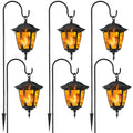 Warm White Solar Flickering Flame Hanging Lanterns - 6 Pack with Shepherd Hooks