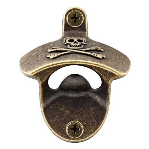 Vintage Skull Wall Mounted Soda Bottle Opener - Antique Bronze - Pirate Design