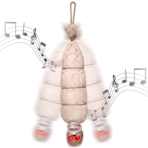 Halloween Hanging Corpse Decoration with LED Eyes & Sound 35" Spooky Prop