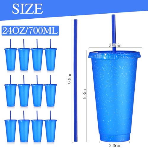 Dark Blue Reusable Plastic Halloween Cups with Lids & Straws - 24 oz Bulk Party Drinkware