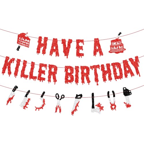 Halloween Birthday Banner Set - Glittery Scary Movie Night Party Decor