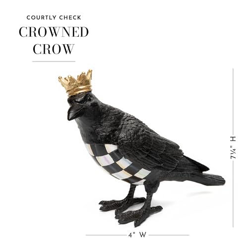 Halloween Crow Figurine with Gold Crown and Checkered Breast - Indoor Decor