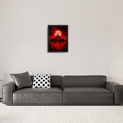 Gothic Castle Wall Art Canvas - Dark Academia Creepy Gothic Decor 16" x 12" - Variation of THIS listing