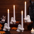 Halloween Ghost Candle Holders Set with LED Taper Candles – Cozy Ghost Hug Design